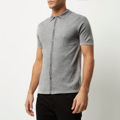 Grey button-up short sleeve jumper
